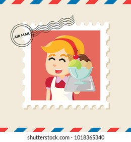 Ice cream waitress postage stamp on air mail envelope