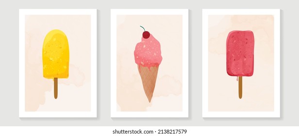  conjunto de vectores de arte de pared de helados. Ilustración para impresiones, papel pintado, portada, decoración de imagen de restaurante.  