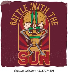 Ice cream warrior with swords, t-shirt design	
