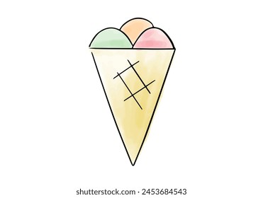 Ice cream watercolor doodle element, vector illustration.
