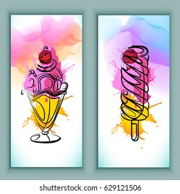 Ice cream, watercolor set of ice cream