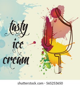 Ice cream, watercolor,  vector