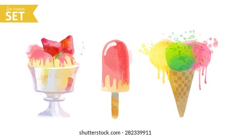 Ice Cream. Watercolor vector background