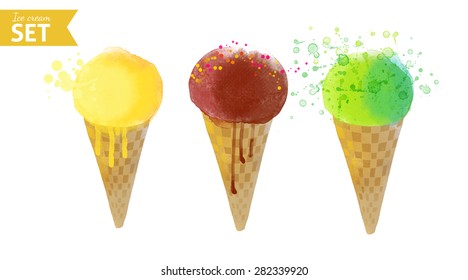 Ice Cream. Watercolor vector background