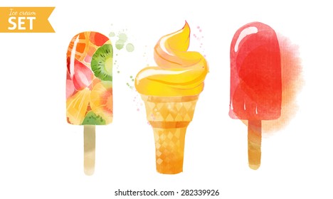 Ice Cream. Watercolor vector background