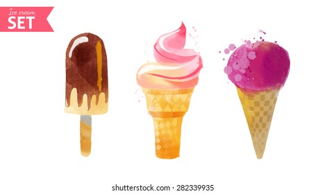 Ice Cream. Watercolor vector background
