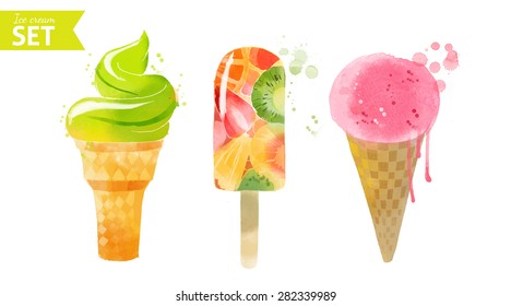 Ice Cream. Watercolor vector background