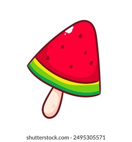 Ice Cream Watermelon Cartoon Vector. Fruit Summer Concept Design Illustration. Hand Drawn Style. Isolated White background.