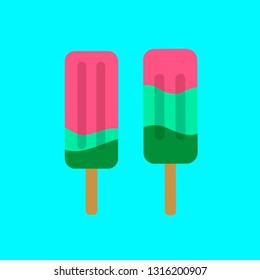 Ice cream watermelon flavored isolated on light blue background. Flat style design 