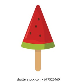 Ice cream of watermelon cream ingredients in stick on white background cartoon flat vector illustration