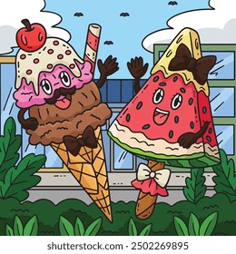 Ice Cream Watermelon Popsicles Colored Cartoon 