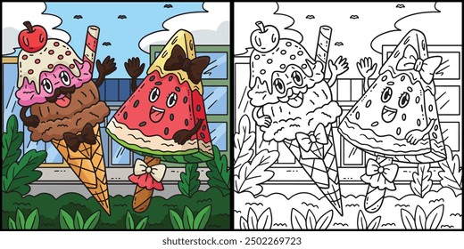 Ice Cream Watermelon Popsicles Illustration