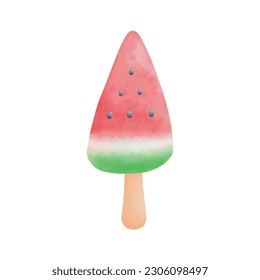 helado sandía palo de sandía estilo acuarela, dulce delicioso verano manjar helados conos y ícono de paleta aislado Elemento de ilustración vectorial sobre fondo blanco