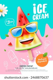 Ice cream watermelon summer promote colorful poster flyer background, Eps 10 vector illustration