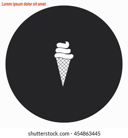 Ice cream web icon. Gray circle button with white illustration.