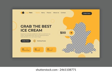 Ice cream website landing page, delicious ice cream website home page, ice cream website header banner design, website landing page hero section design template