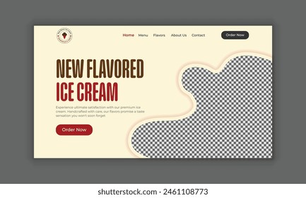 Ice cream website landing page, delicious ice cream website home page, ice cream website header banner design, website landing page hero section design template