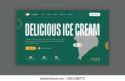 Ice cream website landing page, delicious ice cream website home page, ice cream website header banner design, website landing page hero section design template