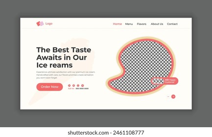 Ice cream website landing page, delicious ice cream website home page, ice cream website header banner design, website landing page hero section design template