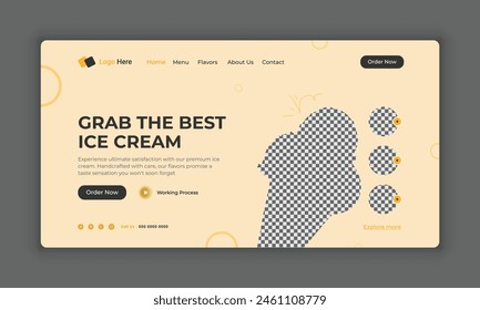 Eiscreme-Website-Zielseite, leckere Eiscreme-Website-Homepage, Eiscreme-Website-Header-Banner-Design, Website-Zielseite Hero-Abschnitt-Design-Vorlage