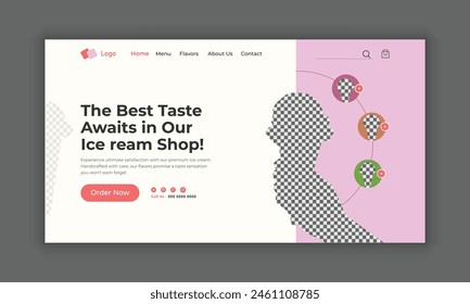 Ice cream website landing page, delicious ice cream website home page, ice cream website header banner design, website landing page hero section design template