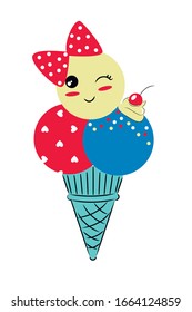 ice cream with a winking ball and a bow vector illustration