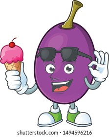 With ice cream winne fruit with mascot for beverage