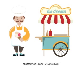 Ice cream women near ice cream kiosk Vector illustration