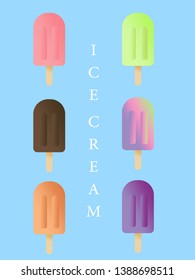 ice cream with wood sticks. ice cream menu (poster) graphic design.