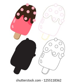 ice cream worksheet vector design, ice cream page coloring vector design