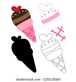 ice cream worksheet vector design, ice cream page coloring vector design