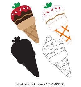 ice cream worksheet vector design, ice cream page coloring vector design