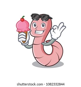 With ice cream worm character cartoon style