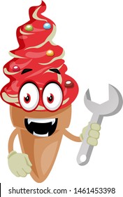 Ice cream with wrench, illustration, vector on white background.