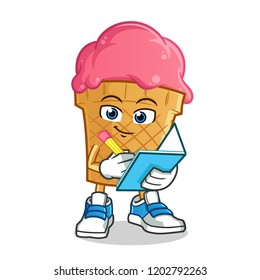 ice cream writing mascot vector cartoon illustration