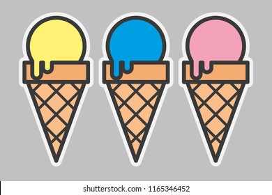 Ice cream with yellow, blue and pink balls.