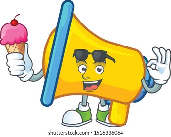 With ice cream yellow loudspeaker electronic in cartoon character
