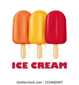 Ice cream, Yellow, orange, red popsicles. Vector illustration in 3d realistic style