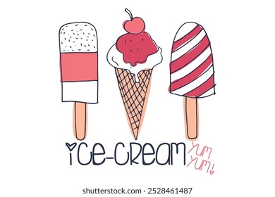 Ice Cream yum yum drawing t-shirt design