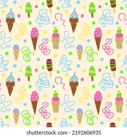 Ice creame seamless pattern with chocolate, eskimo, syrup