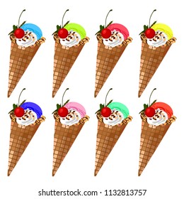 ice creams with cherry on white background, vector illustration