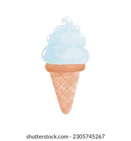 ice creams cone tasty watercolor style, Sweet summer delicacy sundaes ice-cream cones and popsicle icon isolated Vector illustration element on white background