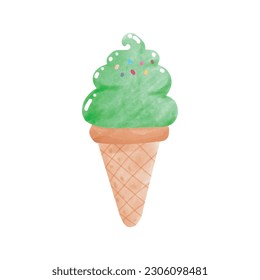 ice creams cone tasty watercolor style, Sweet summer delicacy sundaes ice-cream cones and popsicle icon isolated Vector illustration element on white background