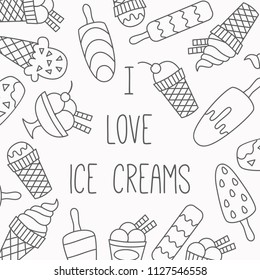 Ice creams cute doodle line vector illustration