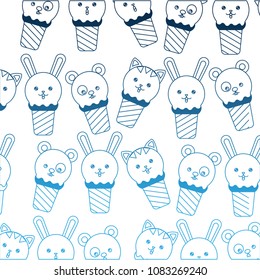 ice creams with faces of cute animals pattern kawaii character