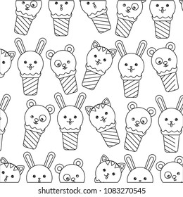 ice creams with faces of cute animals pattern kawaii character