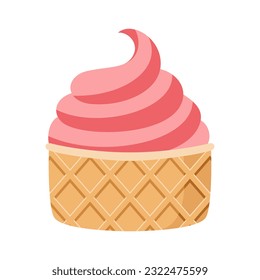 Ice Creams Flat Illustration, Sweet Tasty Desserts, Ice Cream Waffle Cones, Popsicles with Different Toppings Cartoon Vector Illustration