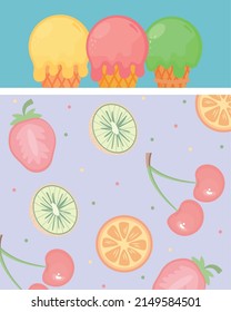 ice creams and fruits banner style
