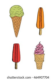 Ice creams hand drawn colored
