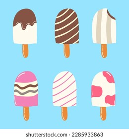 Juego de iconos de cremas de hielo. Ilustración del vector